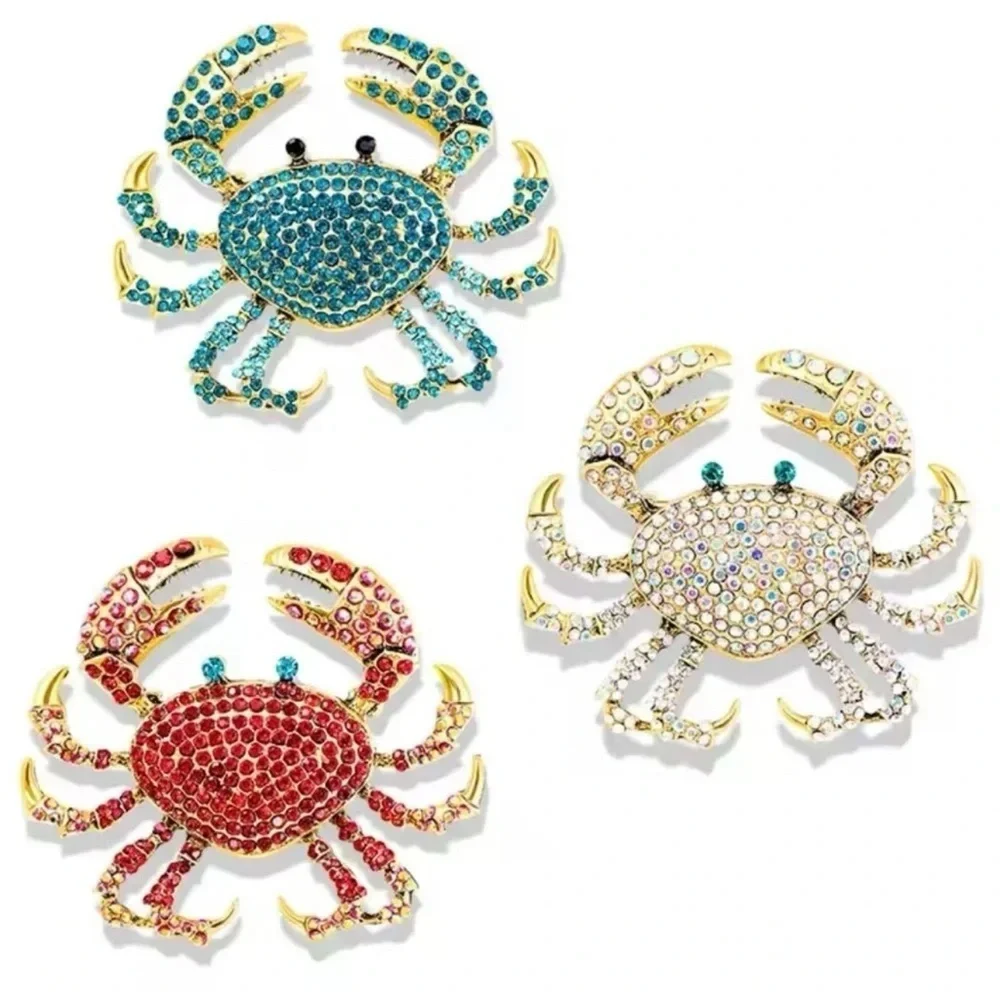Crab Red Crystal Gold Brooch